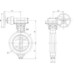 Wafer type butterfly valve with tripple eccentricity with alloyed-steel body and carbon steel disk and ss304+graphite seat, DN800, PN40. PA900 series handle